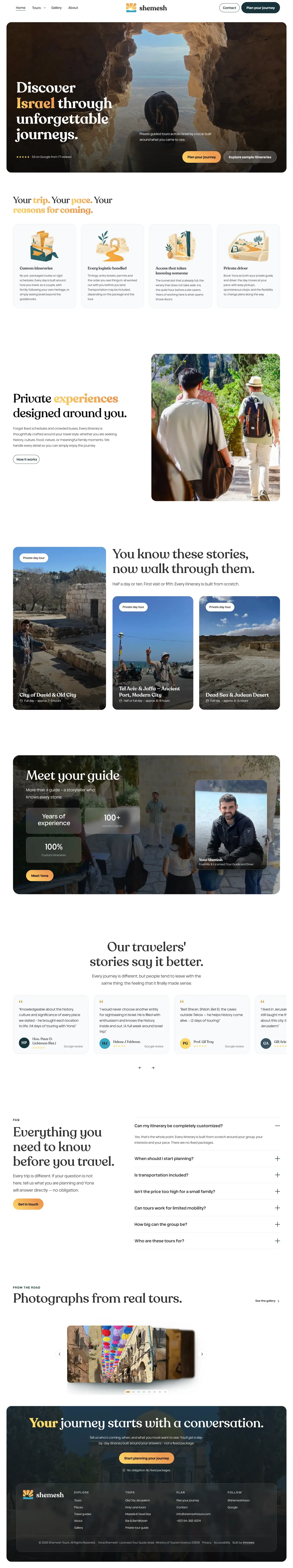 The shemeshtours.com home page