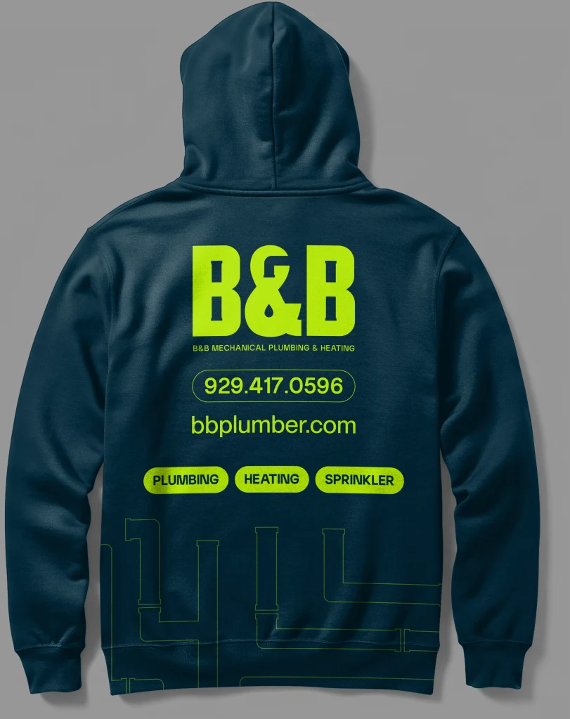 B&B hoodie back print with phone number, website and services