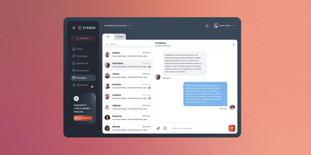 Messages between organizer and sponsors