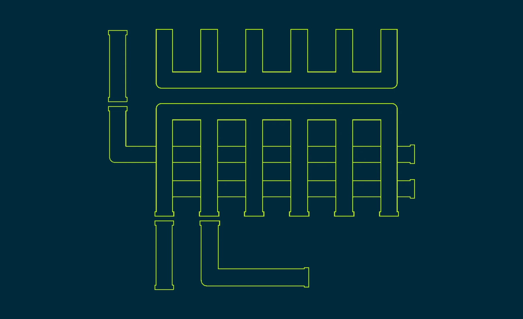 The pipe-run pattern in green on blue
