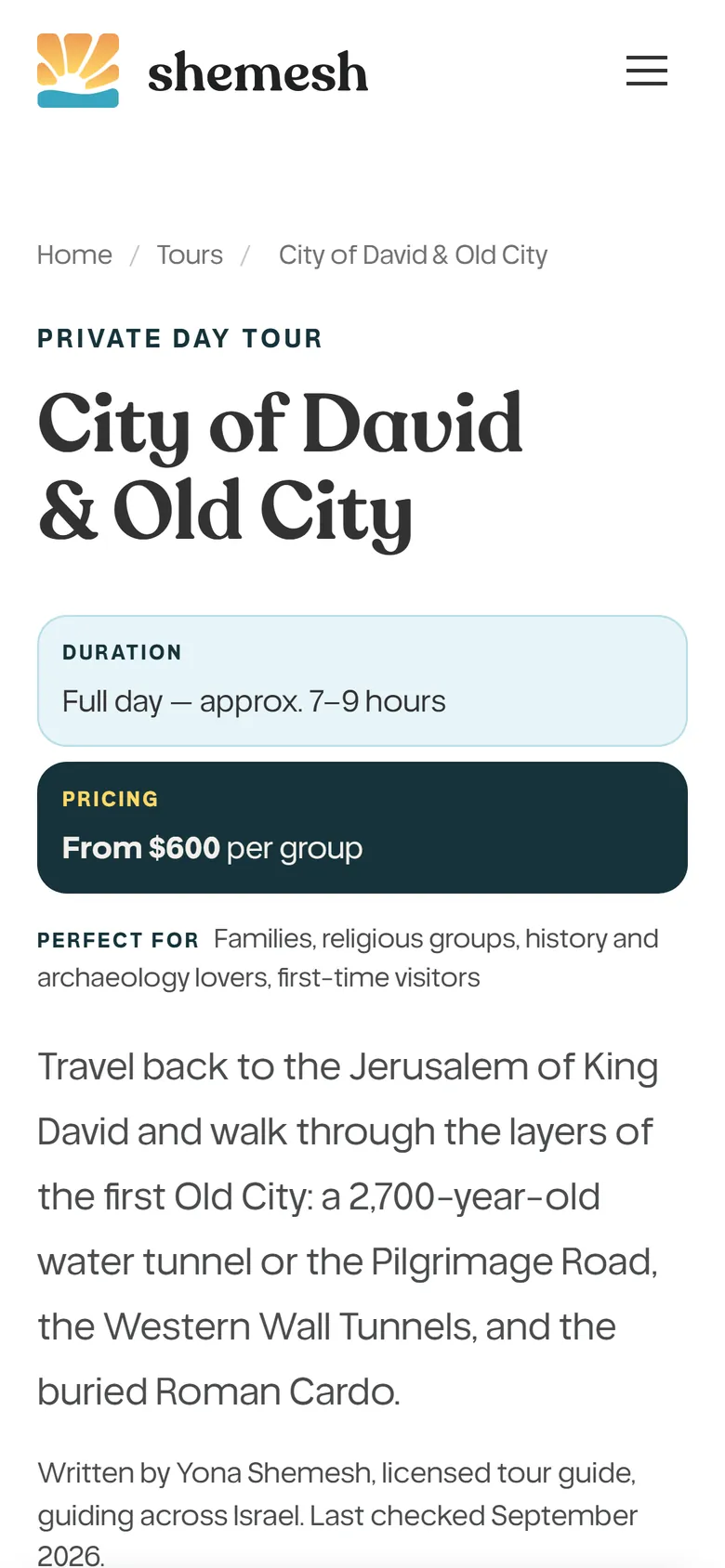 A tour page on a phone