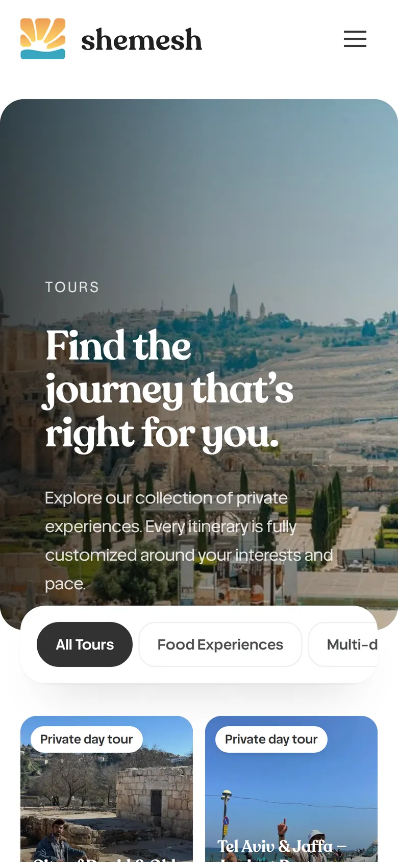 Tours page on a phone