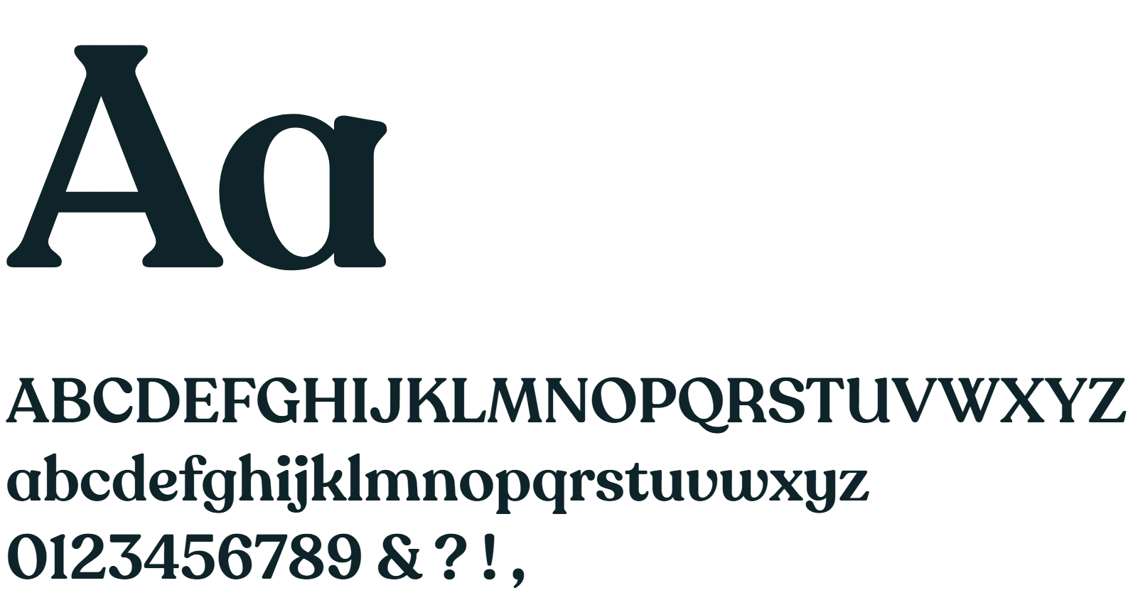 Recoleta Alt specimen: Aa, the alphabet and figures
