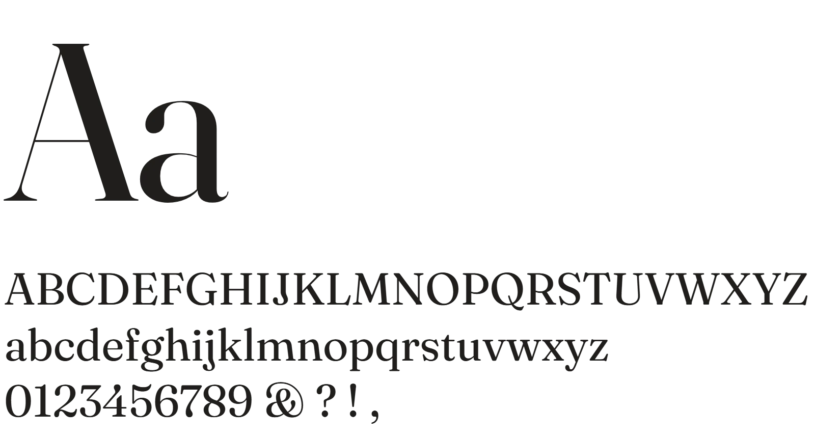 Fraunces specimen: Aa, the alphabet and figures